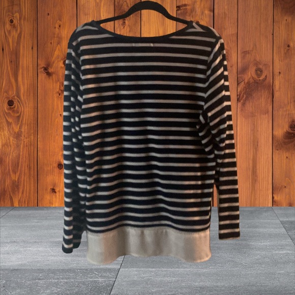 Cathy Daniels Blouse Blk/Wht Stripe.w/Chiffon Hem Sz L EUC - Picture 4 of 8
